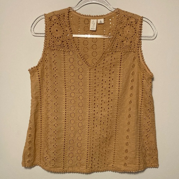 Joie 100% Cotton Eyelet Sleeveless Top Size: S Orangey Tan Colour - Picture 1 of 5